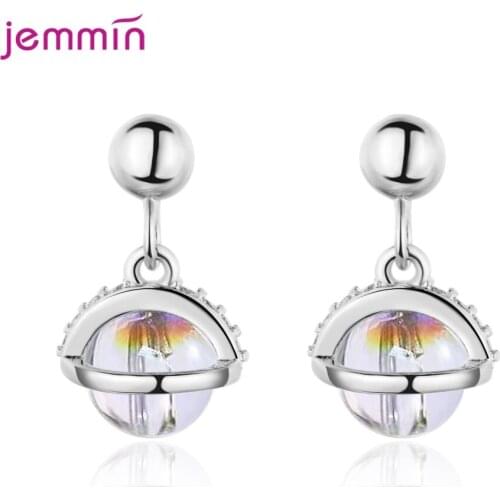 Top Quality 925 Sterling Silver Hanging Planet Stud Earring for Women Girl Wedding Gifts Cubic Zirconia Jewelry pendientes