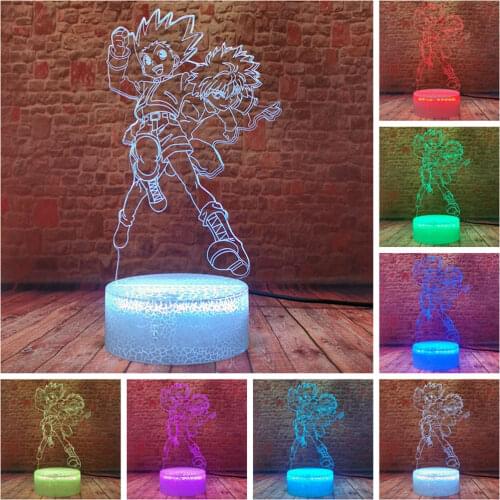 Funny gon Killua Cartoon Model 3D LED Nightlight Visual Illusion LED Desk Lamp Sleeping Hunter x hunter Anime figure Toys