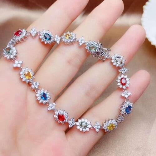 Plant Natural Colored Sapphire Bracelet for Women Party Fine Jewelry S925 sterling silver Elegant Real Gemstones Certificated
