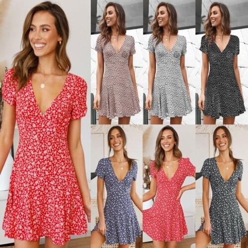Summer Robe Femme Dress Womens Clothing 2021 Floral Print Ruffled Beach Mini Dresses Retro Y2K Dress For Woman Vestido De Mujer