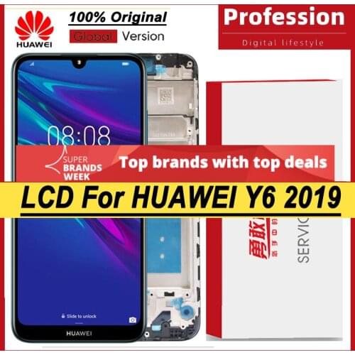 100% Original 6.09'' IPS Display with Frame for Huawei Y6 2019 Y6 Pro 2019 LCD Touch Screen Digitizer Y6 Prime 2019 Repair Parts