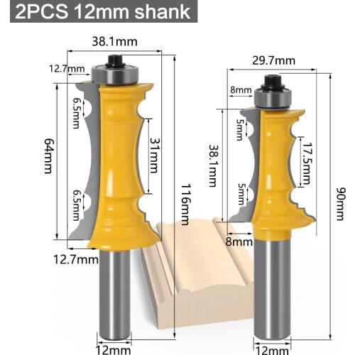 2 Pieces 12mm Straight Shank Mitered Drawer Molding Router Bits Set Woodworking Milling Cutters Kit