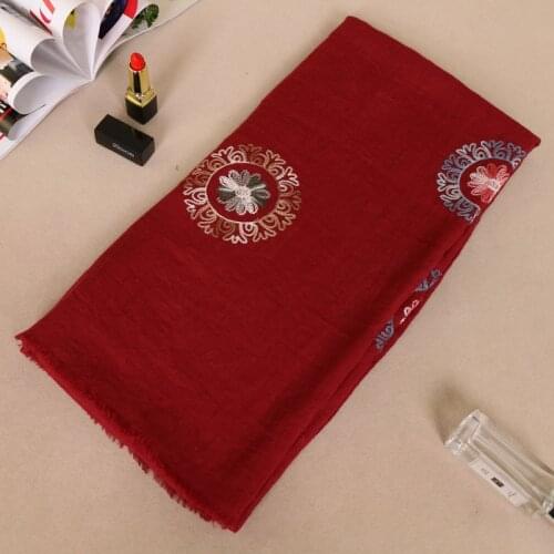 20PCS/LOT Newest Floral Embroidery Scarf Women High Quality Cotton Hijab Luxury Soft flower Shawls 180*85cm