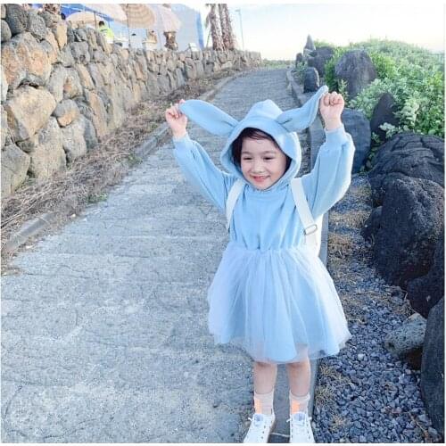 2019 Baby Girl Cute Big Ears Hoodies Mesh Dress Girls Kids Spring Autumn Long Sleeved Princess TUTu Dresses Children Clothes