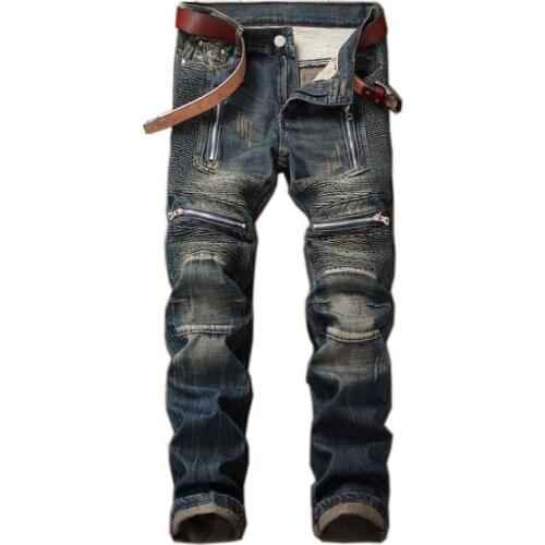 2020 New Fashion Mens Biker Jeans Zipper Male pantalones de hombre Denim Pants pantalon homme Size 28 38 40 42