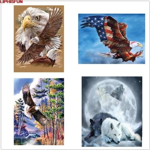 5D Diy Diamond Painting eagle soars flag wolf moon Full Drill Cross Stitch Resin Square/round Diamond Embroidery Home Decor