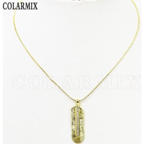 6Pcs Gold color Feather shape Pendant Necklace Mix color Jewelry Pendant necklace Fashion jewelry pendant Necklace