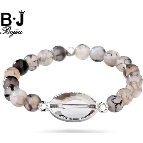 BOJIU Druzy Bracelet Crystal Bead Natural Stone Elastic Exquisite Chakra Women Bracelet Noble Mixed Color Jewelry BC67