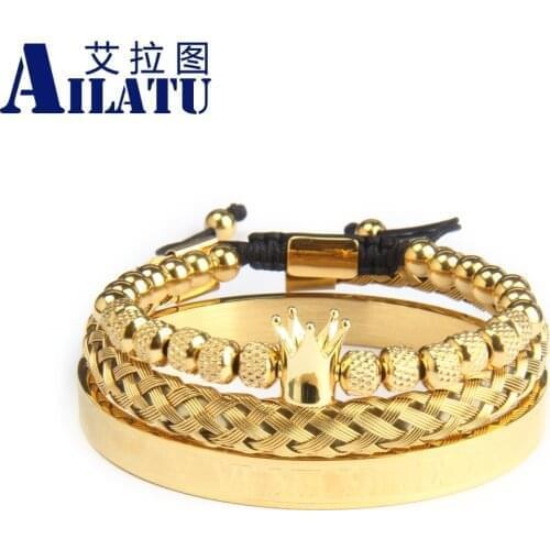 Luxury 3pcs/set Crown Bracelets Stainless Steel Roman Number Bangle Mens Top Quality Friendship Jewelry as Birthday Gift