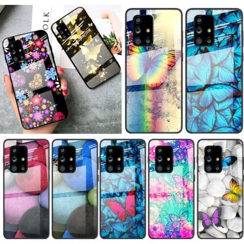Tempered Glass Cover Colorful Butterfly For Samsung Galaxy A91 A81 A72 A71 A52 A51 A41 A31 A21S A11 A01 Phone Case