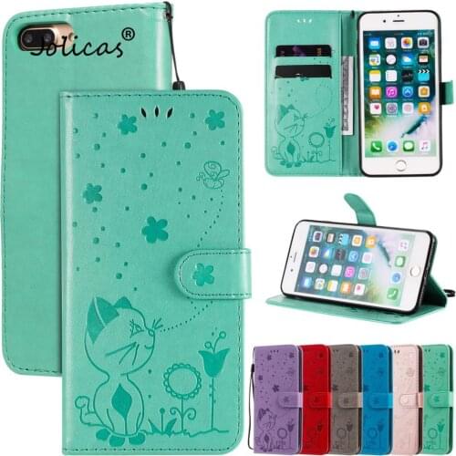 Cat And Bee PU Leather Book Wallet Phone Bag Cover For iPhone 7 Plus Csse Half Wrapped Estuche Apple iPhone telefoon 8 Cases