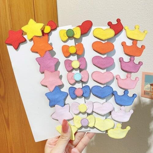 2 Pcs/Set Baby Girls Cute Colors Star Bow Heart Crown Ornament Hair Clips Children Sweet Barrettes Hairpins Kid Hair Accessories
