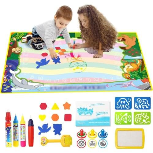 8 Styles Funny Magic Water Painting Drawing Mat with Coloring Pens Reuable Doodle Board Set Montessori Toys for Baby Kids Gift