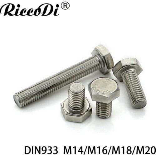DIN933 M14/M16/M18/M20 Stainless Steel Hexagonal Screws Outer Hex Bolt Bolts For Electrical Machine Equipment Wheel Construction