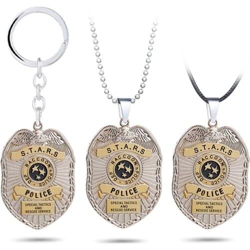 Raccoon City Police Badge Keychain Biological Hazard Pendant Necklace Umbrella Charm Keychains Necklaces Gifts Jewelry Ornament