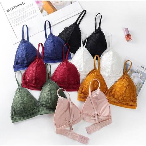 French Triangle Cup Sling Beautiful Back Bras For Women Sexy Lace Intimate Wireless Seamless Push Up Bra Wire Free Thin Bralette