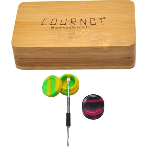 COURNOT Bamboo Rosin Storage Set -2 Oil Wax Jar +1 Stainless Steel Spoon +1 Bamboo Magnet Rolling Tray Smoking Water Pipe Tool