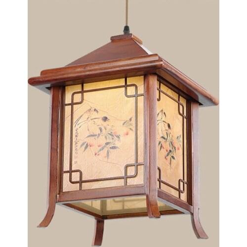 Chinese retro coffee wood art pendant lights Exquisite yellow parchment indoor E27 LED lamp for porch&corridor&porch MYR054