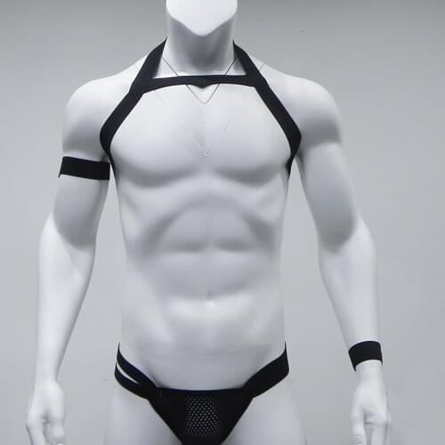 Thong Jockstrap Set Man Sexy Elastic Shoulder Chest Strap Hot Harness Body Bondage Chest Belt Lingerie Costume Arm Wrist Band