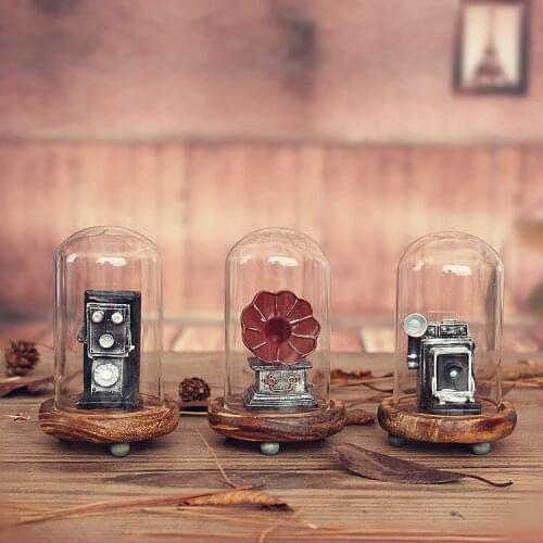 Zakka Creative Glass Cover Retro Telephone Phonograph Camera Phone Home Office Decor Family Friend Gift Gramophone Prop Decorate