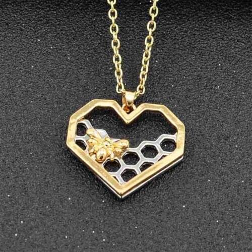 Heart Shaped Honeycomb Pendant Real Gold Bee Necklace Small Animal 2021 New