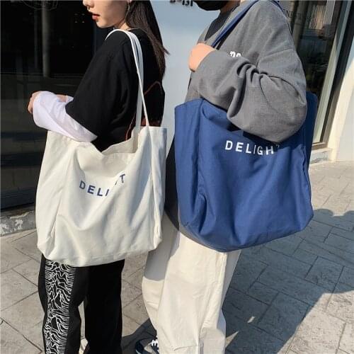 Summer New Simple Letter Printten Shoulder Bag Large Capacity Canvas Tote Candy Color Daily Shopping Bag Student Book Bag Unisex