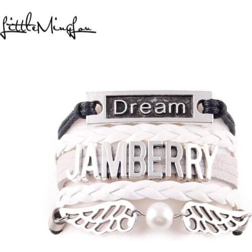 Little MingLou Dream JAMBERRY bracelet wings pearl Charm bracelets & bangles for women men imitation leather braid Jewelry