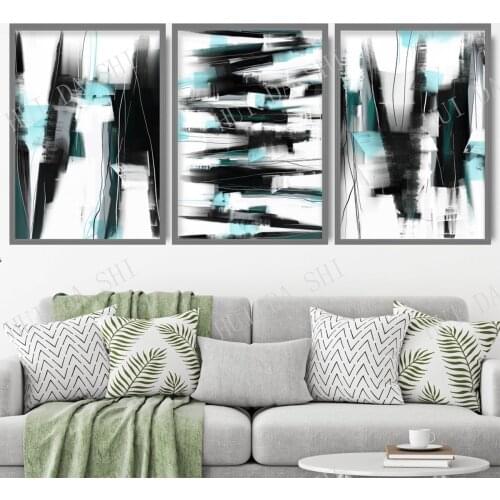 Set of Prints Abstract Black & Aqua Art Prints from Original Textured Painting Mix V2 Gallery Wall Poster Decor Gift