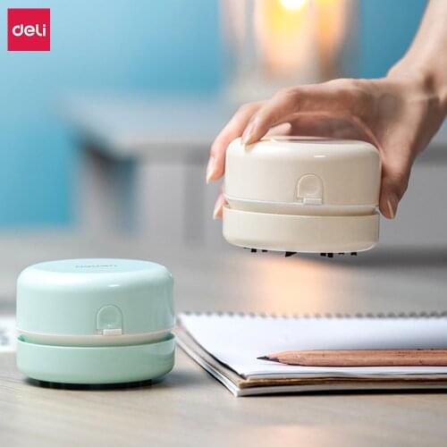 Deli Desktop Cleaner Mini Vacuum Cleaner Portable Wireless Handheld Auto Strong Adsorption Office Paper Eraser Pencil Shavings