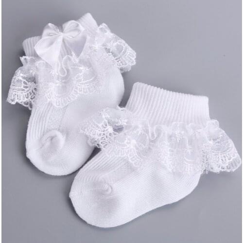 2016 Christening Baptism Winter Warm Meia Infantil Cotton Baby Socks,Kid Ruffled Calzini Neonato Knitted Knee Lace Newborn Socks