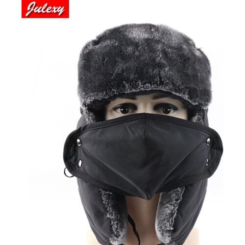 New Bomber Hats Winter Men Warm Russian Ushanka Hat with Ear Flap Pu Leather Fur Trapper Cap Earflap