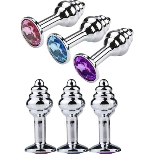 New Metal Anal Plug Adult Game Butt Plugs Toys Sex Toys for Women Stainless Steel+Crystal Jewelry Sex Products, Spiral Anal Bead