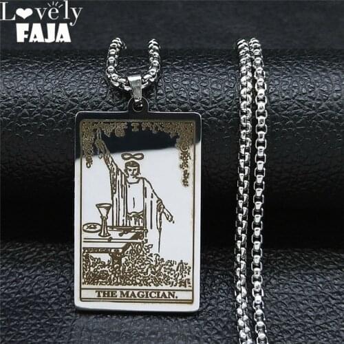 Wicca Tarot Card Stainless Steel THE MAGICLAN Chain Necklace Women Silver Color Geometry Choker Necklace Jewelry NXH174S03