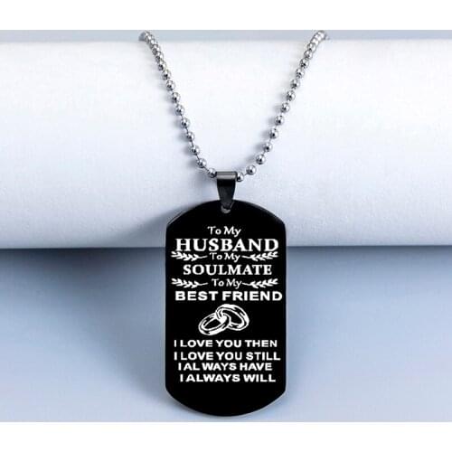 Trendy To My Husband Stainless Steel Pendant Necklace Hip Hop Black Rectangle Tag Inspirational Necklaces Gifts For Boyfriend