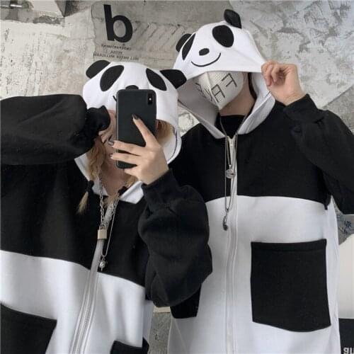 Winter Hooded Sweatshirt Embroidery High Street Zip Up Vintage Print Long Sleeve Top Women Men Mid-Length Loose Korean Clothing