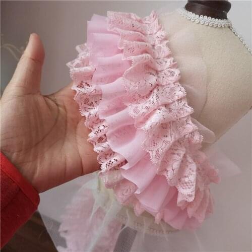 10cm Wide Three-layer Pink Chiffon Beautiful Lace Fabric DIY Dress Shoulder Strap Skirt Cuffs Decorative Sewing Accessories