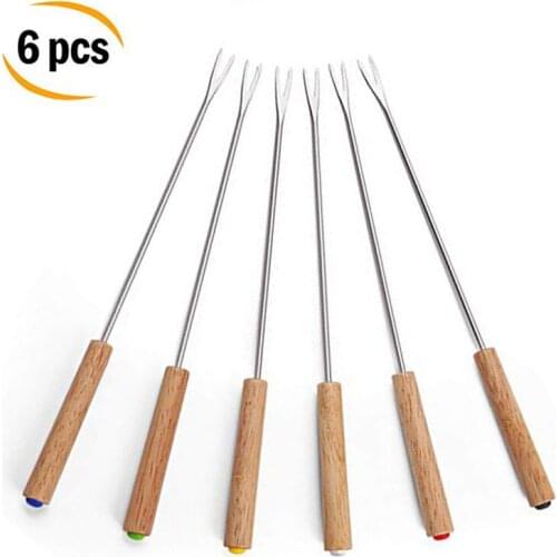 6PCS Stainless Steel Forks with Wood Handle, Meat Fruit Hot Dog Fork Best for BBQ Camping Campfire Grill