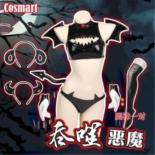 [STOCK] PU Made Little Devil Swimsuit Bling Bling Bikini Cosplay Costume Halloween Party Suit For Women Outfit