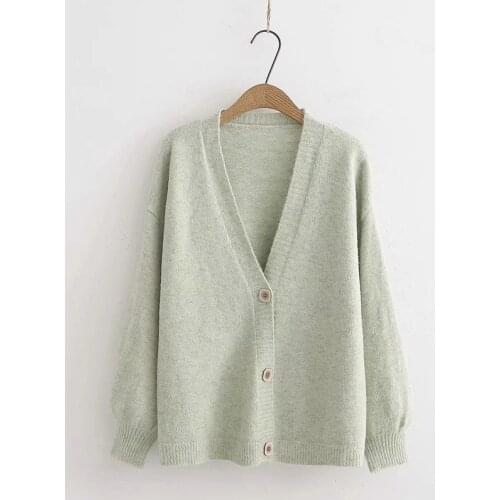 2020 Autumn Winter Women Sweaters Fashion Simple V Neck Drop Shouler Single Breasted Solid Color Knitted Cardigans Casual Tops