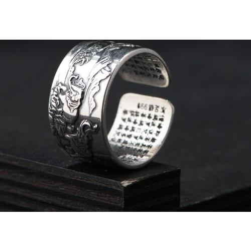 FNJ 990 Silver Lucky Elephant Ring Original Pure S990 Sterling Silver Rings for Women Jewelry Open Adjustable Size
