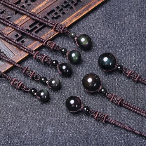 12mm/14mm/16mm/18mm/20mm High Quality Rainbow Eye Obsidian Ball Pendant Necklace Rope Chain Natural Crystal Jewelry Stone Diy Gi