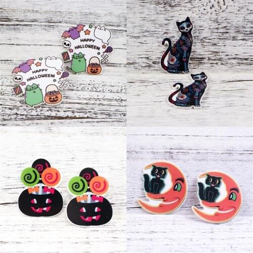 5pcs/lot Cartoon Cat Witch Halloween Acrylic Flatback Planar Resin DIY Sewing For Bows Phone Case Home Decor Crafts Accessory