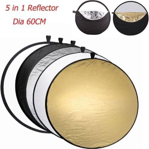 5 in 1 60cm Round Collapsible Camera Lighting Photo Disc Reflector Diffuser Kit Carrying Case Photography Equipment