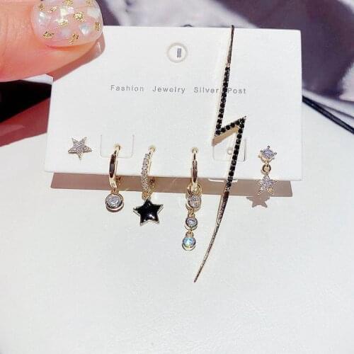 6 Pieces Star Womens Earrings Set Cubic Zircon Wave Geometric Hoop Earrings Set For Women 2020 Jewelry Gift Wholesale S-E1295