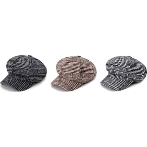 New Wool Women Beret Autumn Winter Plaid Vintage Fashion Octagonal Casual boina Autumn 2019 Brand Womens Caps