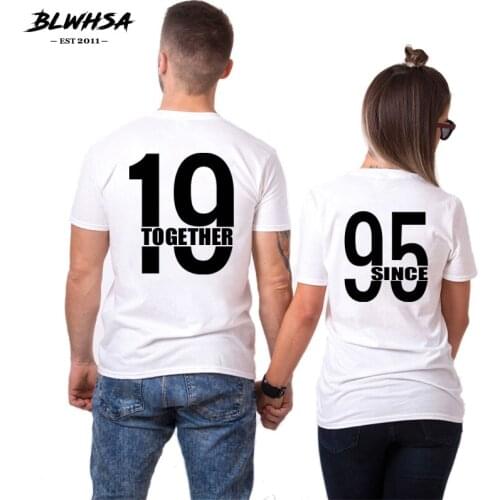 BLWHSA Since 1995 Together Couple T Shirts Women For Lovers Matching Funny Letter Print T-shirt Hipster Men Couple Clothing