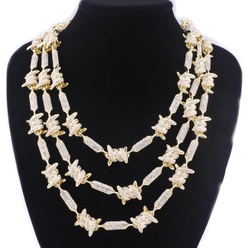 Gold silver color bone stick iced out hip hop chain bling horns brambles necklace men women link choker rapper fashion jewelry