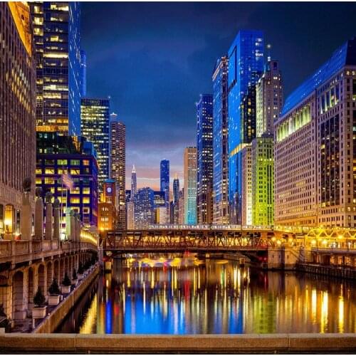 Chicago City skyline River Bridge night backdrops Vinyl cloth High quality Computer print wedding photography backgrounds