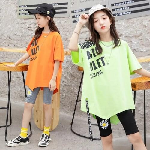 Kids Clothes Girls Summer Clothing Sets Short Sleeve T-shirt Cotton Tops+Pants Tracksuit Children Clothes Outfit 4 6 8 12 Years