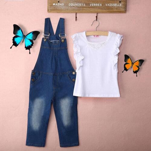 2020 Autumn Summer Kids Toddler Baby Girl Clothing Sets Overalls + Sleeveless Top Tee 2pcs Little Girls Outfits Clothes Set 2-7